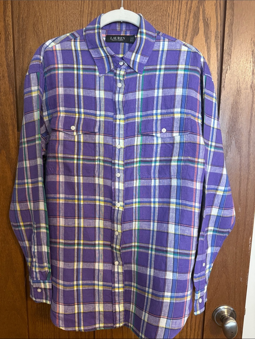 Lauren Ralph Lauren Purple Plaid Linen Button-Down Shirt